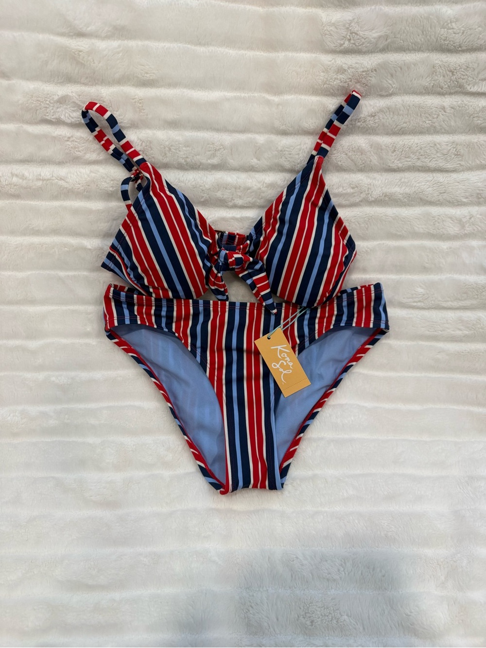 Kona Sol Girls Striped Bikini in Red, Navy & White